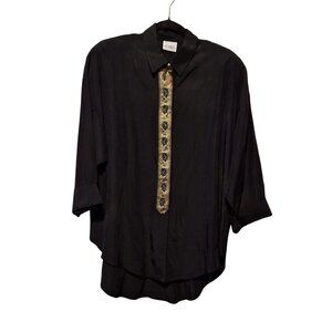 Vintage R&M Richards Black & Gold Embroidered Blouse Bling Retro Y2K Festival